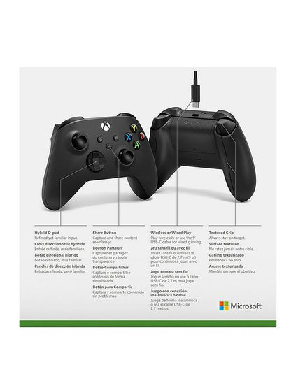 Xbox Wireless Controller Carbon Black for Series X|S, Xbox One, PC with USB-C Cable