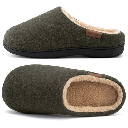 VeraCosy Men's Wool Felt Memory Foam Slippers with Fuzzy Sherpa Lining