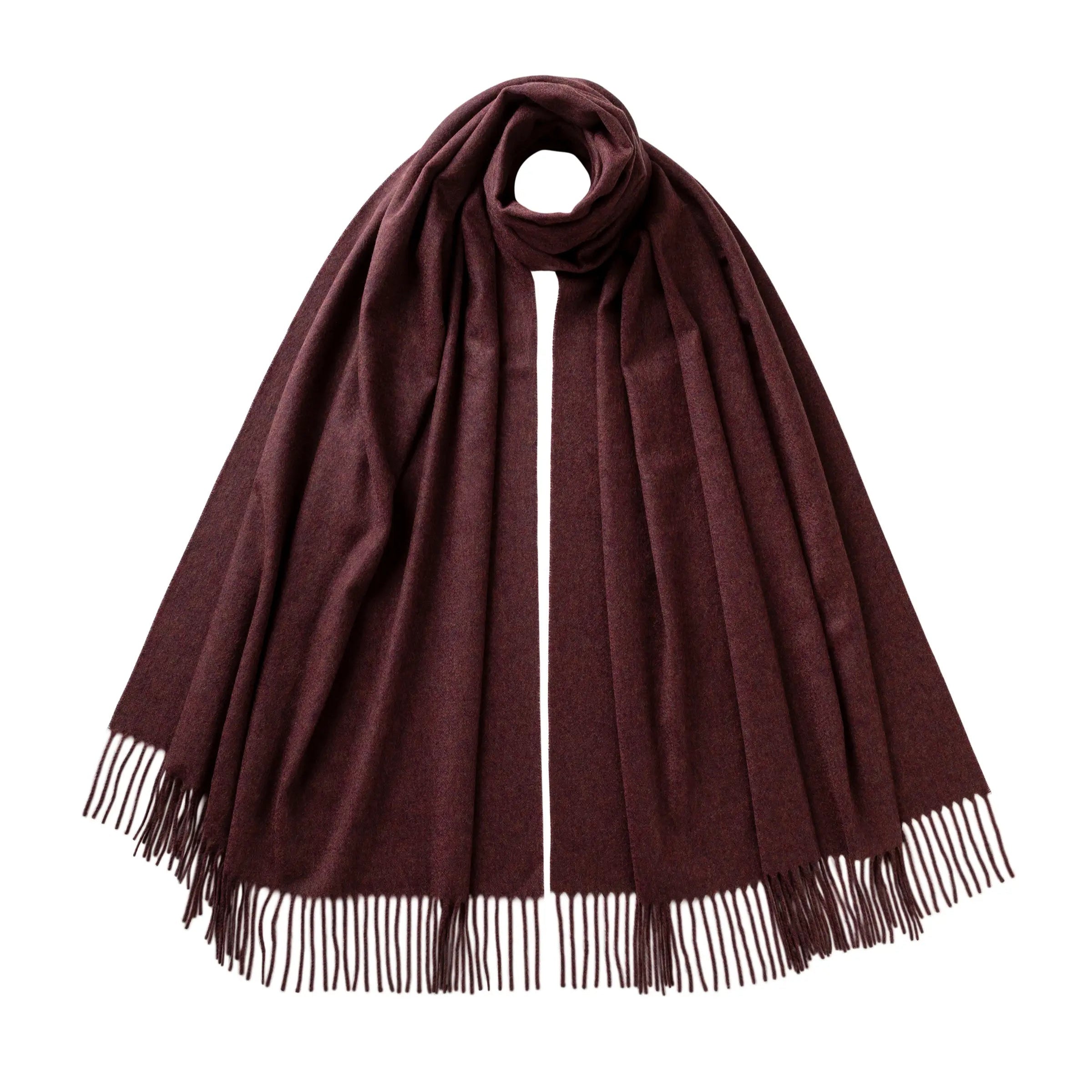 Luxurious Purple Damson Cashmere Stole with Elegant Fringe