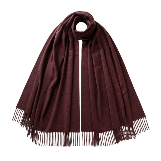 Luxurious Purple Damson Cashmere Stole with Elegant Fringe
