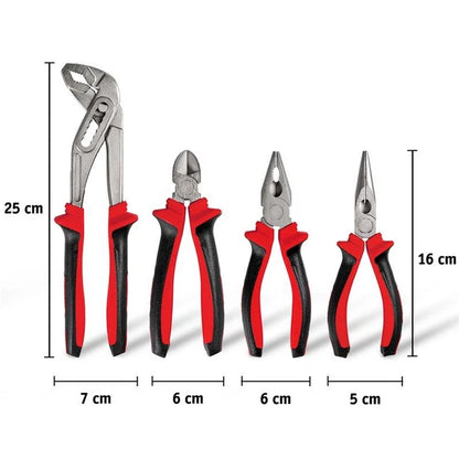 WALTER 4-Piece Professional Pliers Set: Water Pump, Diagonal, Combination, Long Nose