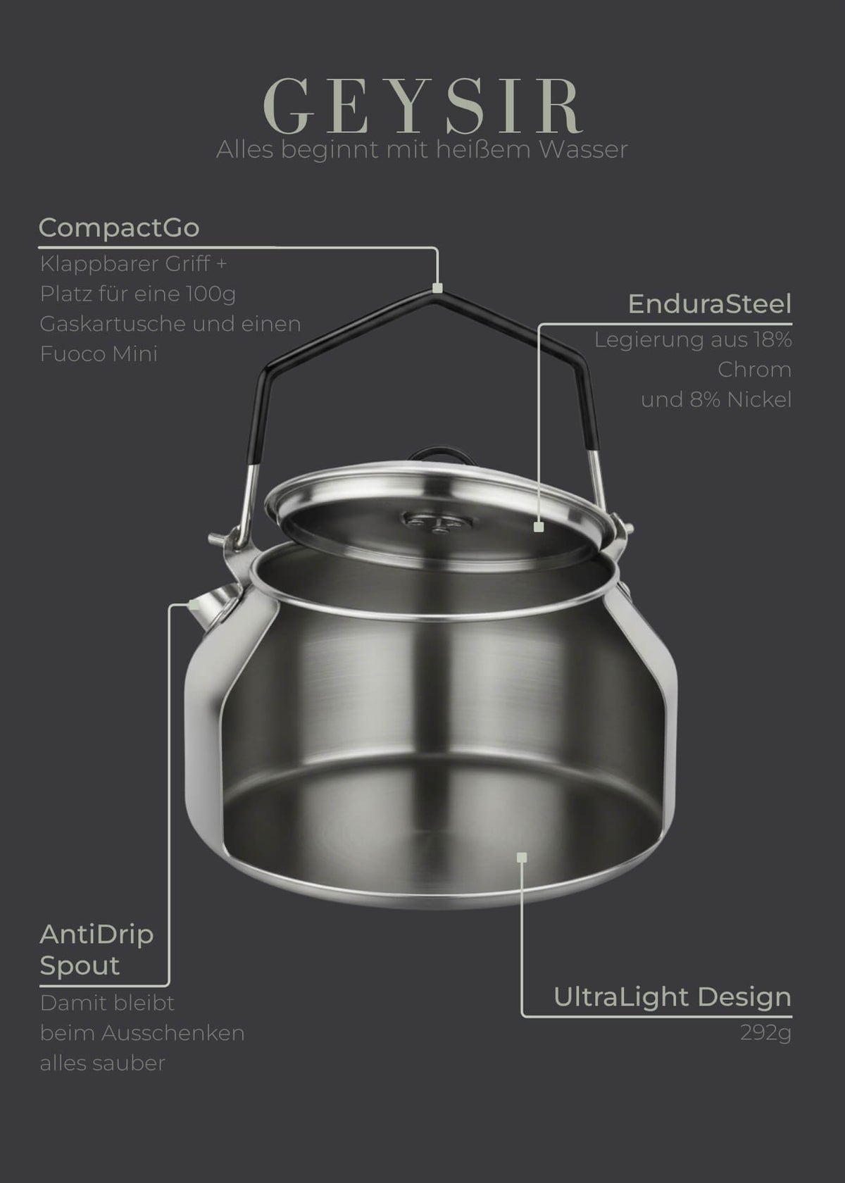 Geysir Stainless Steel Whistling Kettle 1L