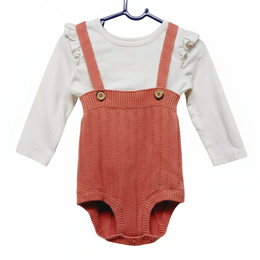 Cat y Jack Baby Girl 12M Knit Romper Blouse Set