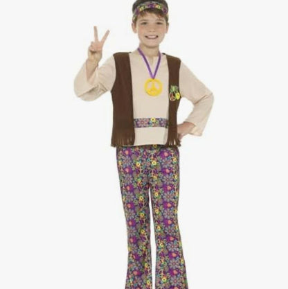 Child wearing a costume with a vest and colorful pants on an Amazon product page.