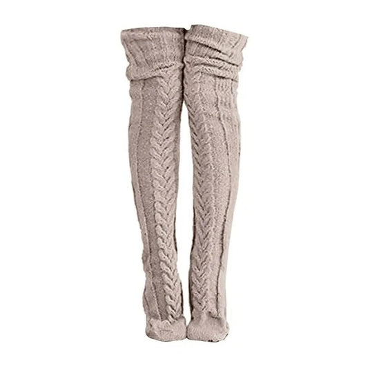 Knitted knee-high socks on a white background