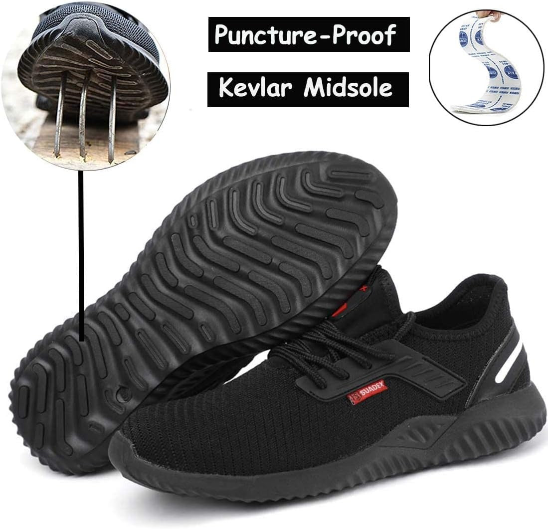 SUADEX Indestructible Steel Toe Safety Sneakers for Men, Lightweight Work Footwear