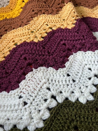Handmade Multicolor Crochet Scarf - Decorative Throw