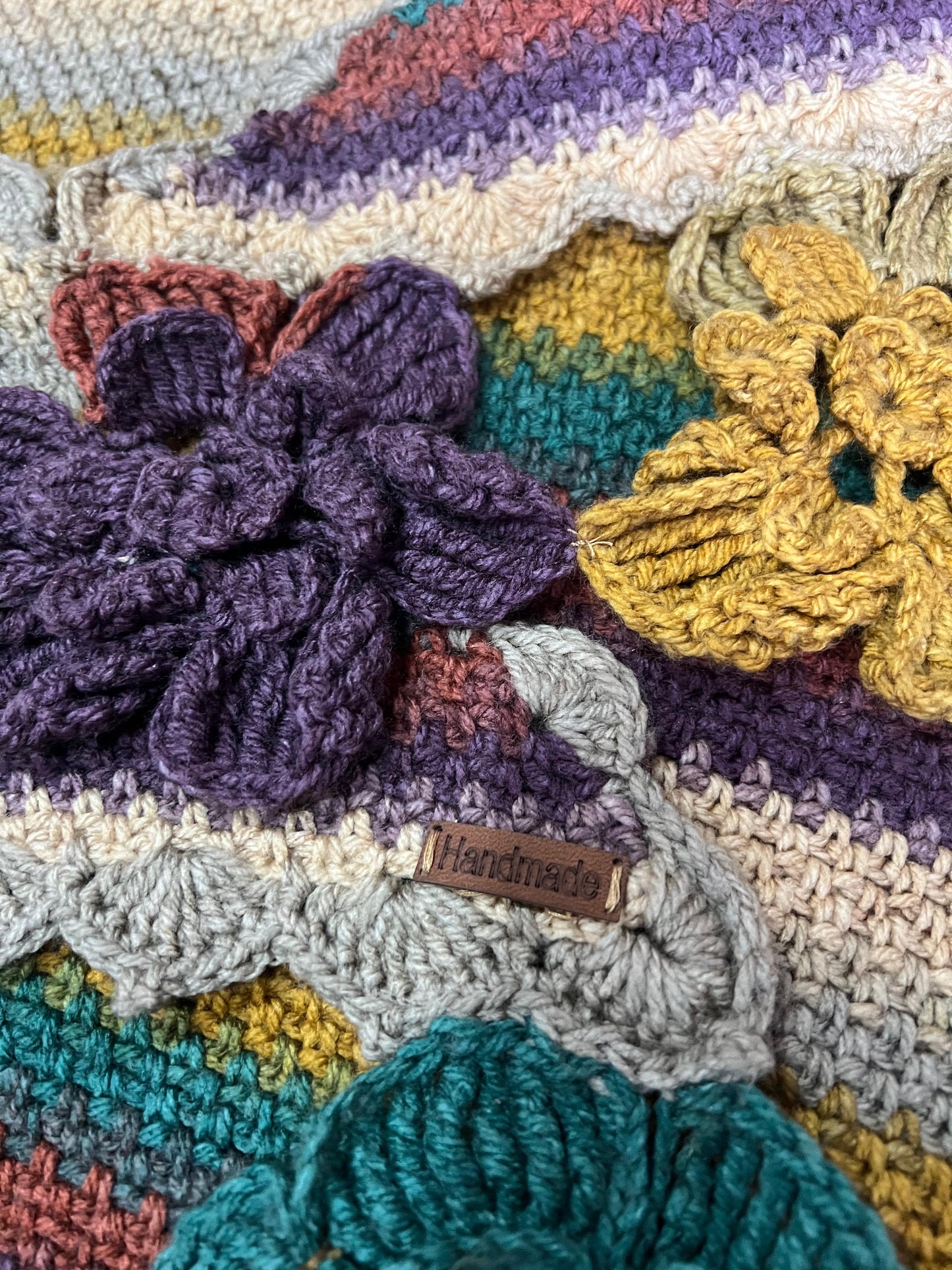 Handmade Crochet Floral Shawl – Multicolor Striped Wrap