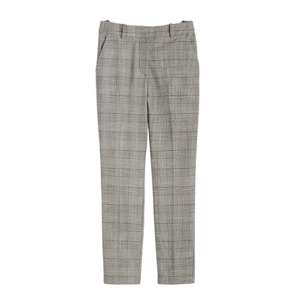 H&M Women's Beige Plaid Ankle-Length Stretch Slacks with Regular Waist