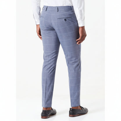 J Ferrar Slate Blue Windowpane Suit PantsFlat Front
