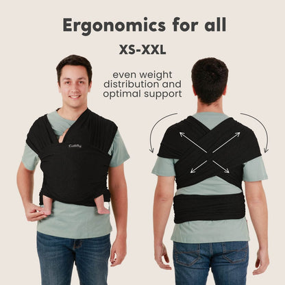 Cuddlebug Classic black baby wrap- soft stretch cotton with spandex for newborns