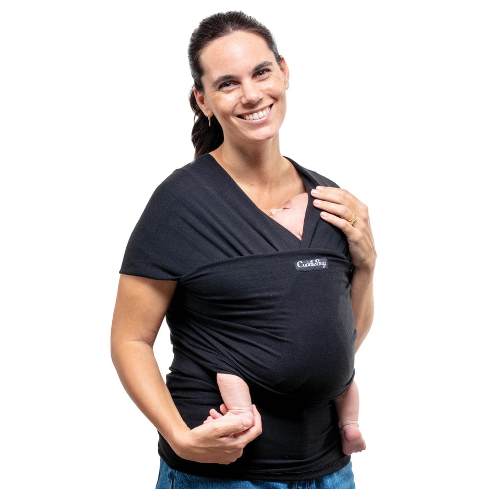 Cuddlebug Classic black baby wrap- soft stretch cotton with spandex for newborns