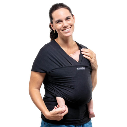 Cuddlebug Classic black baby wrap- soft stretch cotton with spandex for newborns