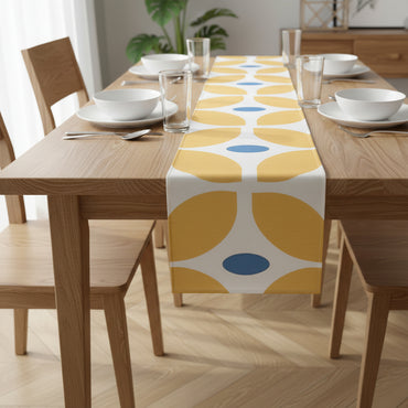 Table Runner, Mid Mod Scandinavian Flower, Orange Yellow Retro