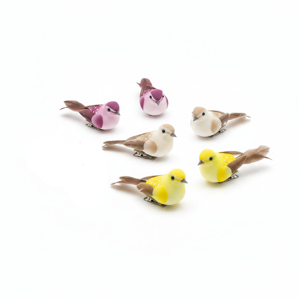 Decorative Easter Birds Set with Real Feathers 6 Pieces