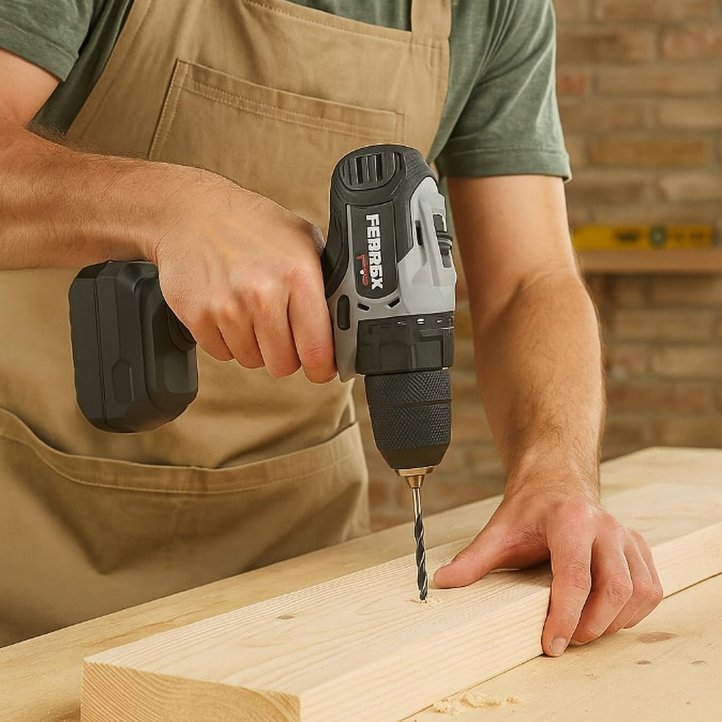 Ferrex Pro 20V Cordless Brushless Drill: Powerful 65 Nm, 2-Speed Gearbox, LED