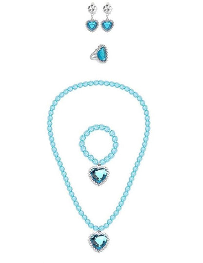 Collection of Frozen-themed accessories including a tiara, gloves, necklace, bracelet, earrings, and hair extensions on a white background.