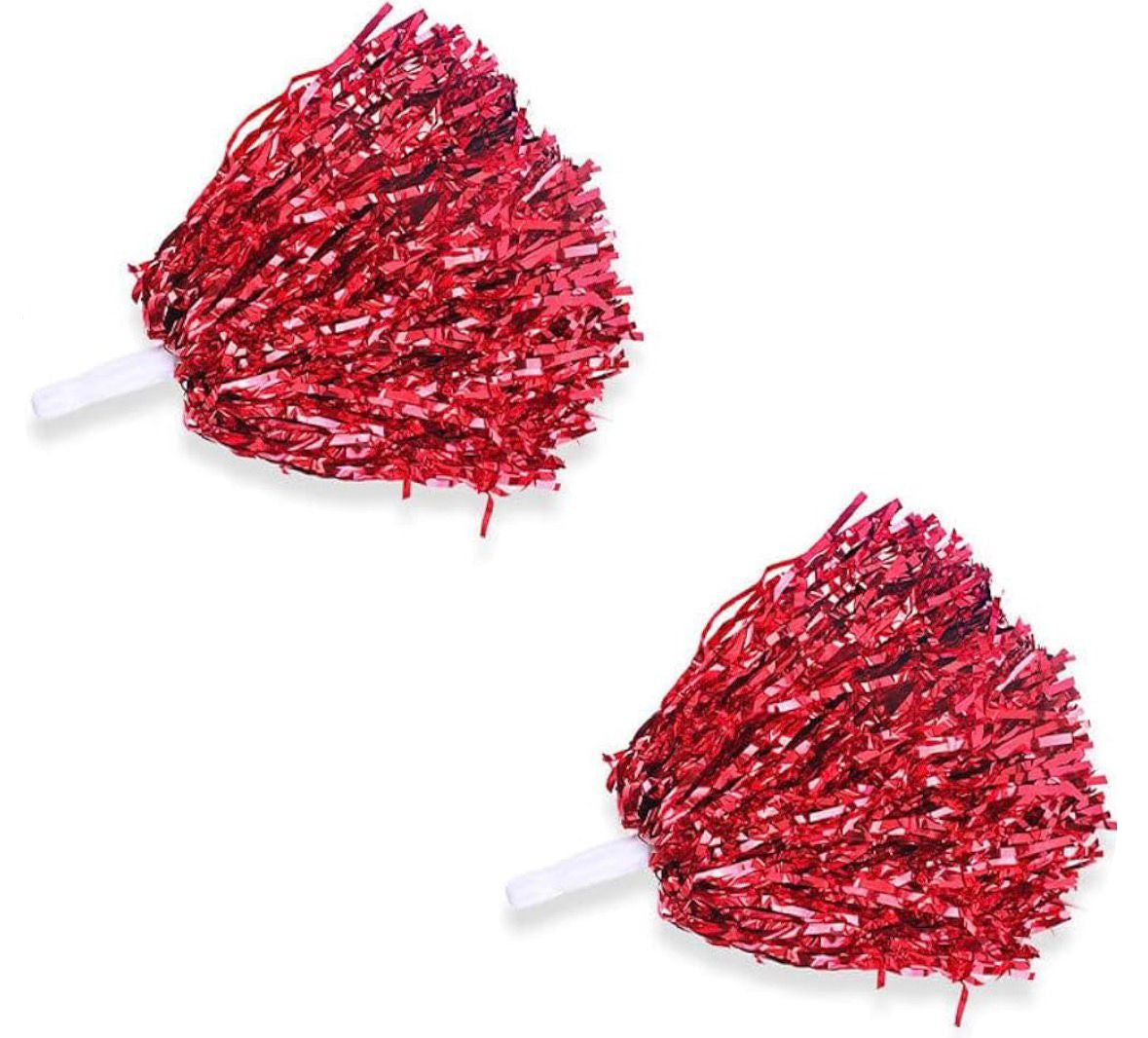 Two red pom-poms on white headbands against a white background