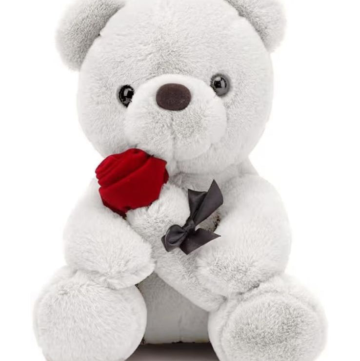 Cuddly Fouvin Teddy Bear Plush with Red Rose - Soft Stuffed Toy Gift