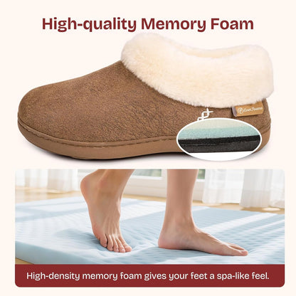 EverFoams Women's Micro Suede Cozy Winter Slippers with Fuzzy Shearling Lining Memory Foam