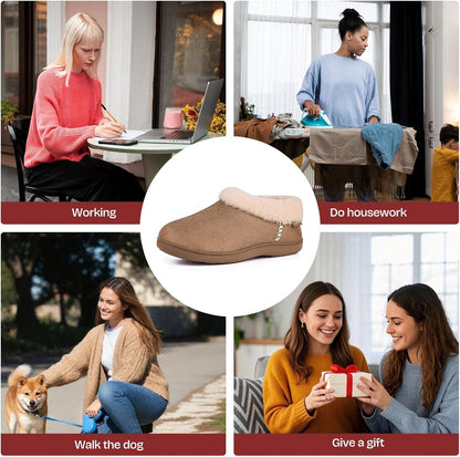 EverFoams Women's Micro Suede Cozy Winter Slippers with Fuzzy Shearling Lining Memory Foam