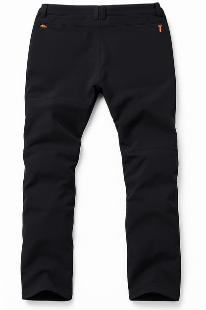 Black pants with orange zippers on a white background