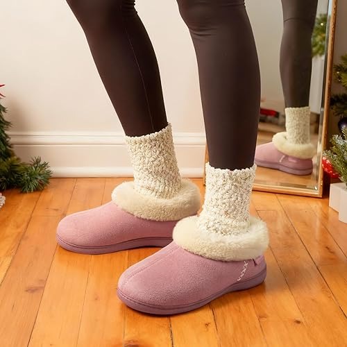 EverFoams Women's Micro Suede Cozy Winter Slippers with Fuzzy Shearling Lining Memory Foam