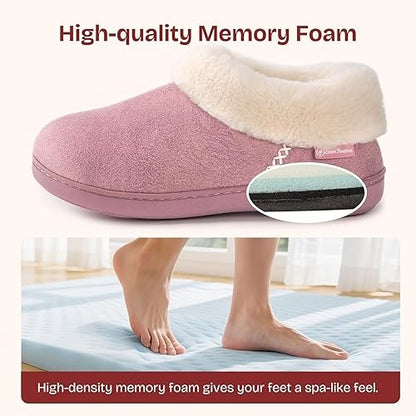 EverFoams Women's Micro Suede Cozy Winter Slippers with Fuzzy Shearling Lining Memory Foam