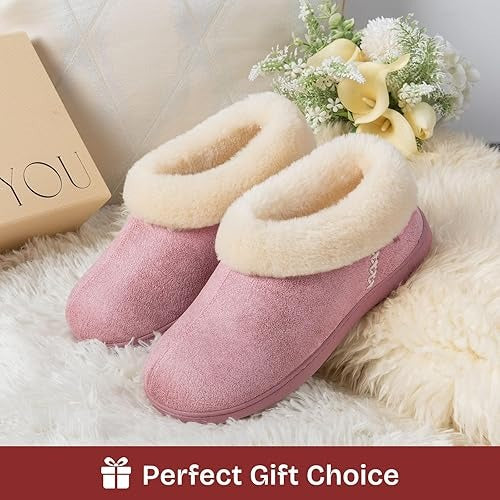 EverFoams Women's Micro Suede Cozy Winter Slippers with Fuzzy Shearling Lining Memory Foam
