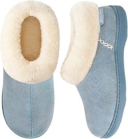 EverFoams Women's Micro Suede Cozy Winter Slippers with Fuzzy Shearling Lining Memory Foam