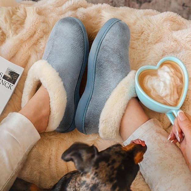 EverFoams Women's Micro Suede Cozy Winter Slippers with Fuzzy Shearling Lining Memory Foam