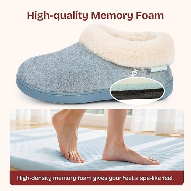 EverFoams Women's Micro Suede Cozy Winter Slippers with Fuzzy Shearling Lining Memory Foam