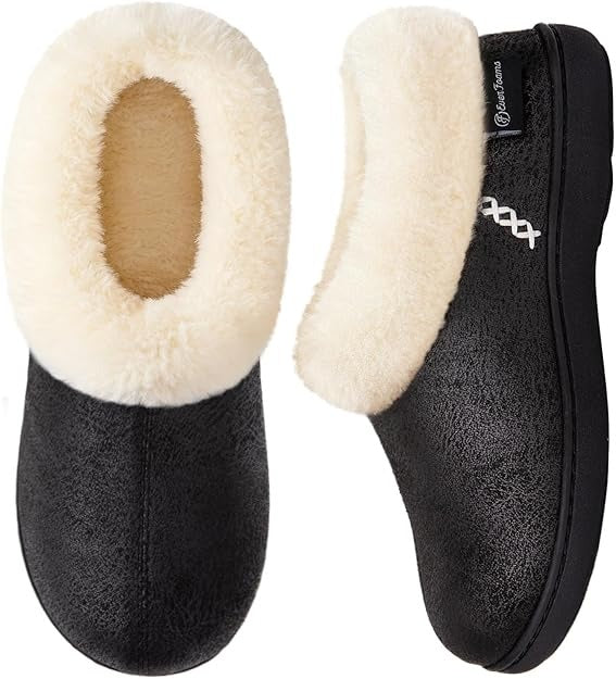 EverFoams Women's Micro Suede Cozy Winter Slippers with Fuzzy Shearling Lining Memory Foam