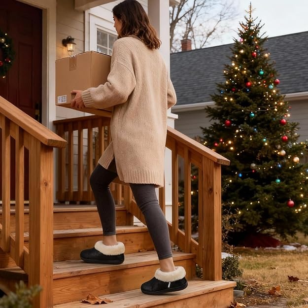 EverFoams Women's Micro Suede Cozy Winter Slippers with Fuzzy Shearling Lining Memory Foam