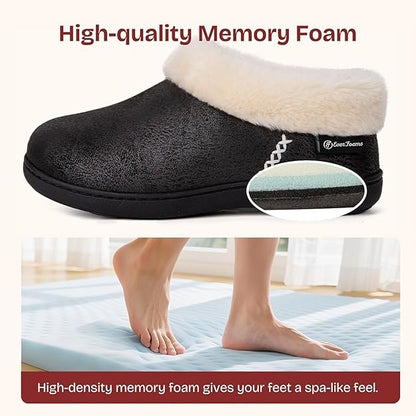 EverFoams Women's Micro Suede Cozy Winter Slippers with Fuzzy Shearling Lining Memory Foam