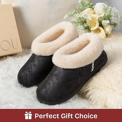 EverFoams Women's Micro Suede Cozy Winter Slippers with Fuzzy Shearling Lining Memory Foam