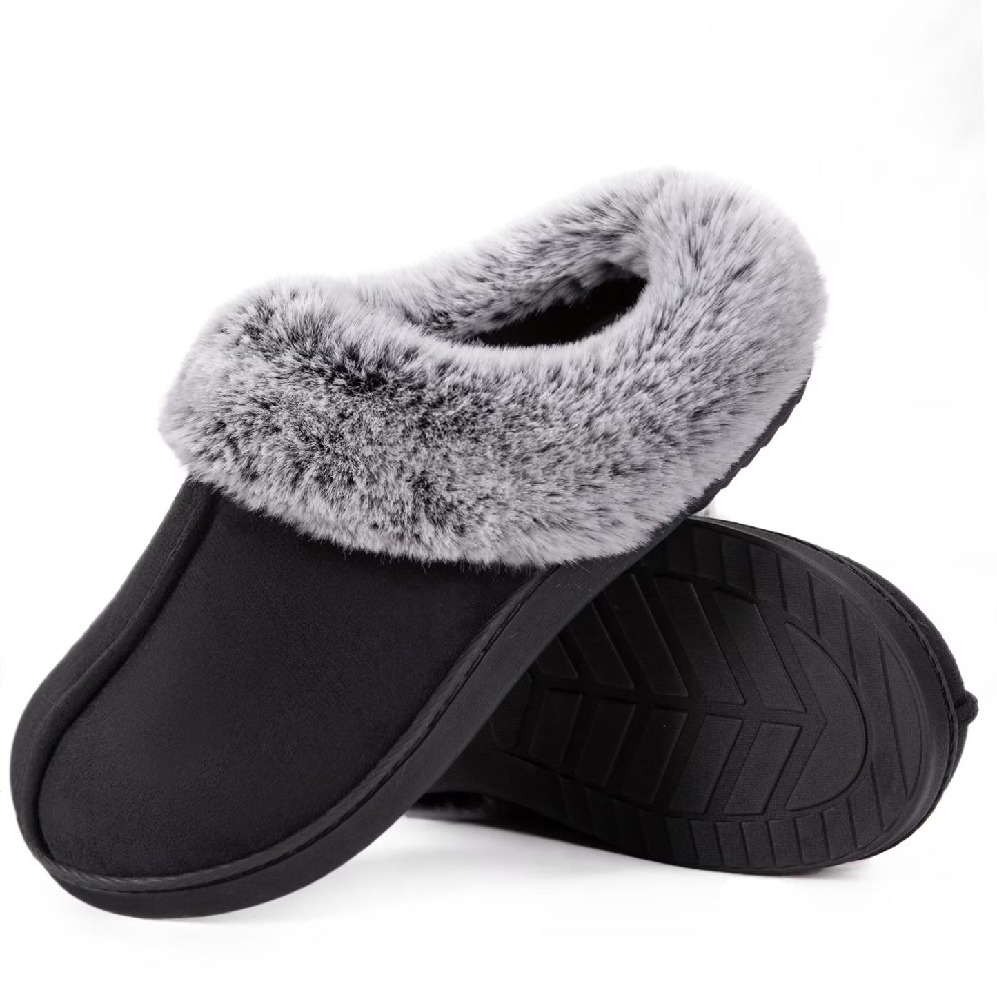 HomeTop Women's Microsuede Faux Fur Memory Foam Slippers.