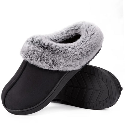 HomeTop Women's Microsuede Faux Fur Memory Foam Slippers.
