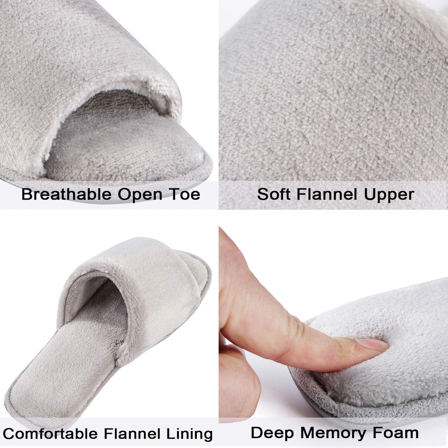 DL Cozy Memory Foam Open Toe Flannel Slippers for Women - Summer Indoor Slides