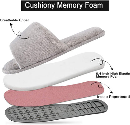 DL Cozy Memory Foam Open Toe Flannel Slippers for Women - Summer Indoor Slides