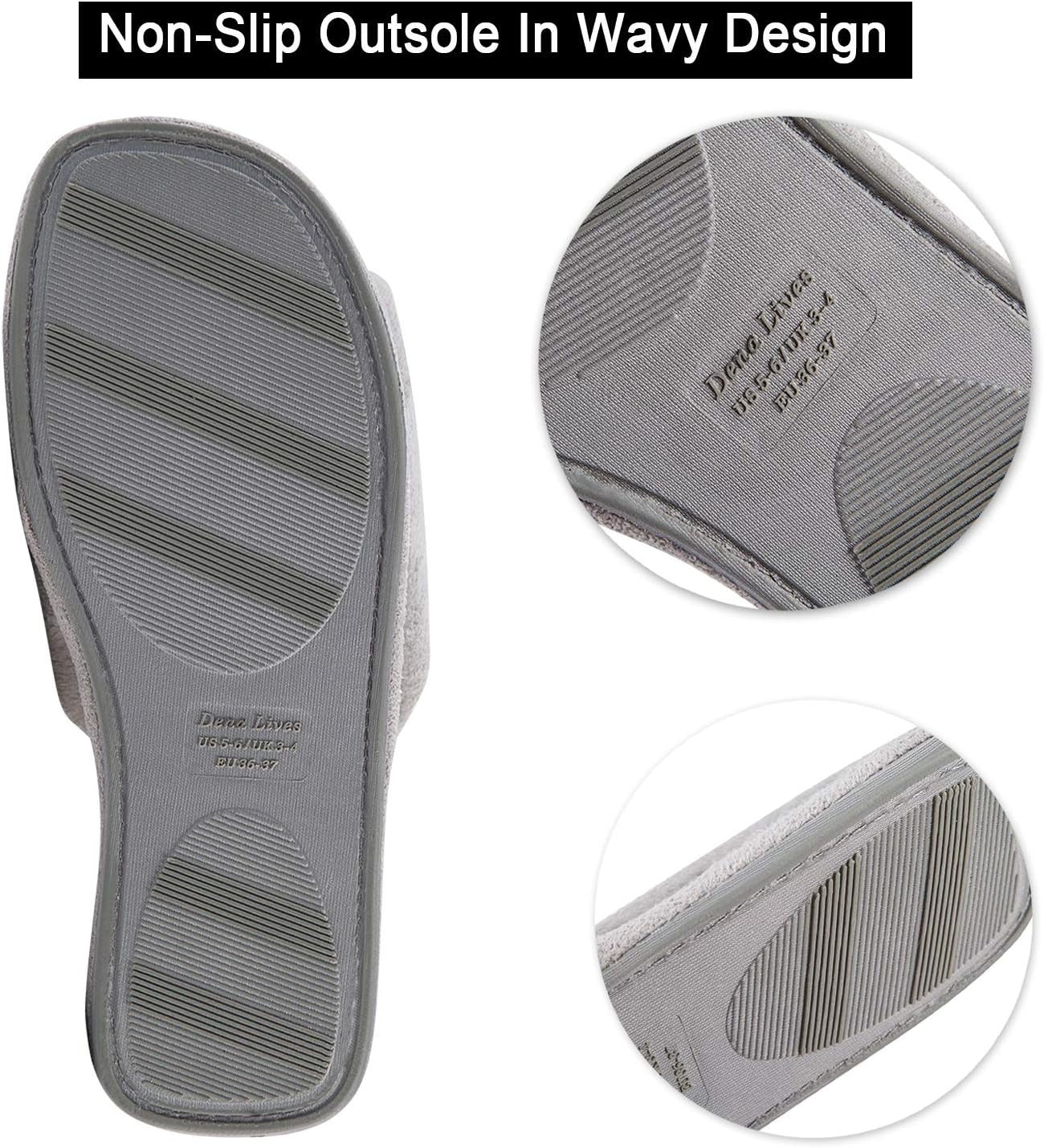 DL Cozy Memory Foam Open Toe Flannel Slippers for Women - Summer Indoor Slides