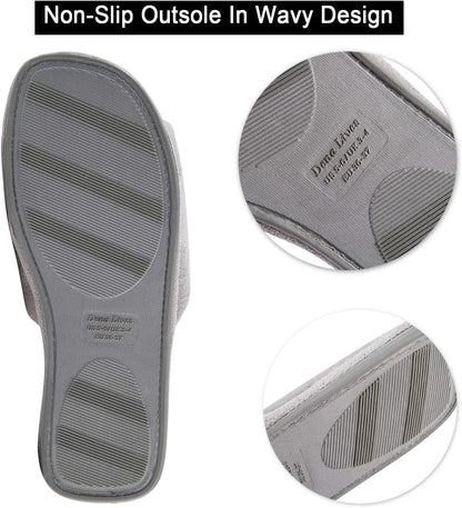 DL Cozy Memory Foam Open Toe Flannel Slippers for Women - Summer Indoor Slides