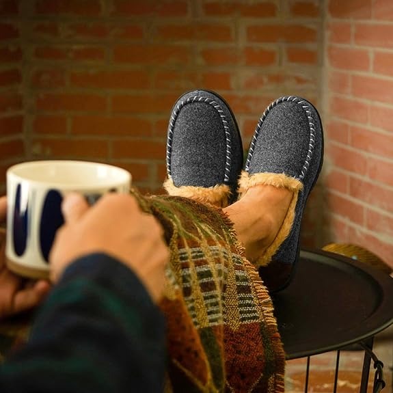 HomeTop Men's Memory Foam Moccasin Slippers – Warm Fuzzy Indoor/Outdoor Footwear