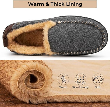 HomeTop Men's Memory Foam Moccasin Slippers – Warm Fuzzy Indoor/Outdoor Footwear