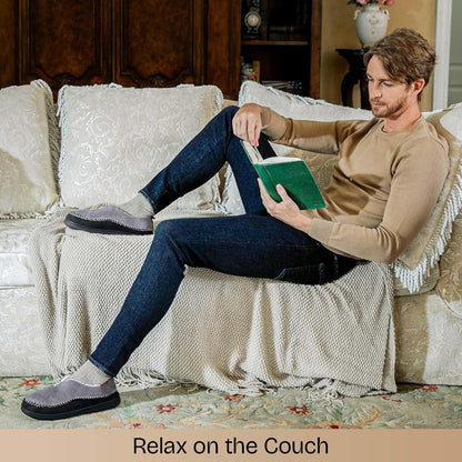 EverFoams Men's Memory Foam Moccasin Slippers: Warm Suede Indoor/Outdoor Comfort