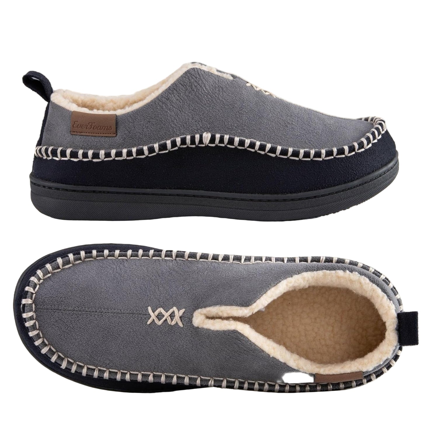 EverFoams Men's Memory Foam Moccasin Slippers: Warm Suede Indoor/Outdoor Comfort