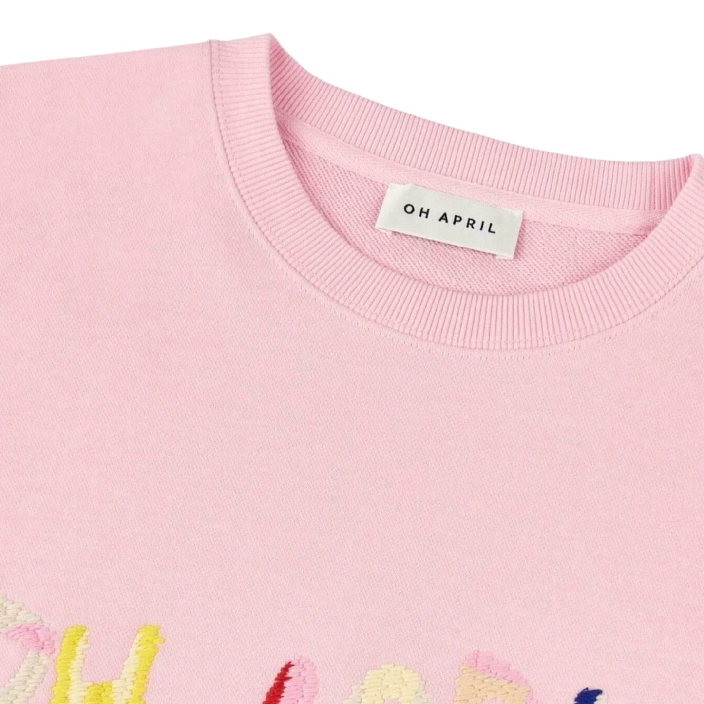 OH APRIL Women's Relaxed Fit Sweatshirt: Navy, Yellow, Pink, Red Logo Embroidery