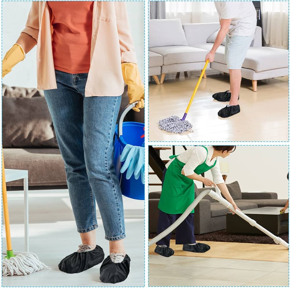 Non‑Slip Reusable Shoe Covers Waterproof Overshoes for Shoes 4 PAIR Black