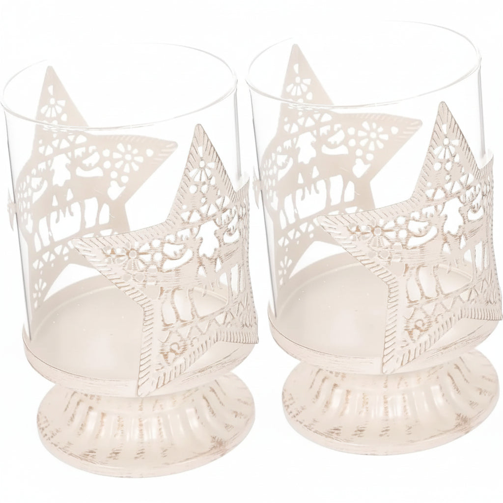 Beatiful 2pcs Christmas Star Candle Holder Cover Decorative Romantic Candlestick for Holiday Tabletop Decor Unique Design for Home and Festive Celebrations