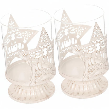 Beatiful 2pcs Christmas Star Candle Holder Cover Decorative Romantic Candlestick for Holiday Tabletop Decor Unique Design for Home and Festive Celebrations